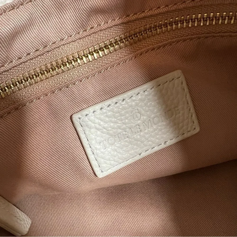 Tote Le Monde Ivory Pebbled Leather Slouchy Hobo Shoulder Bag Quiet Luxury Chic